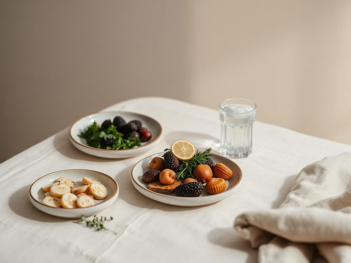 Simple whole foods plated on ceramic in soft daylight